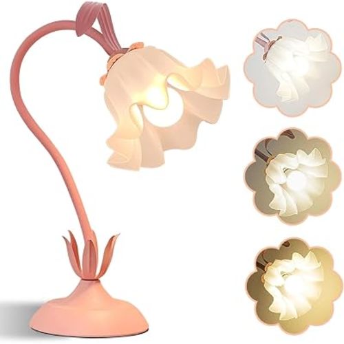 Flower Table Lamp, 3 Color Modes Bedside Vintage Flower Night Light, LED Reading Desk Light with E27 Bulb, Kawaii Adjustable Flexible DIY Floral Lamps for Bedroom Living Room Home Decoration