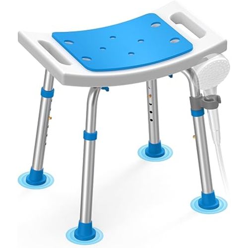 FSA/HSA Eligible Lightweight Shower Chair for Inside Shower and Tub, 6 Height-Adjustable Shower Bench with Padded Seat & Suction Feet, Non-Slip Shower Stool for Elderly and Disabled (400 lbs)