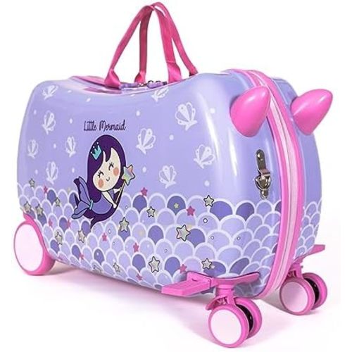 MILK&MOO Rideable Kids Suitcase Little Mermaid, Fun and Safe, Durable, Spacious and Ergonomic Design, 360° Swivel Wheels, for Children Aged 2-6 Years, 21 L, Maximum Riding Weight 50kg / 110 Lb