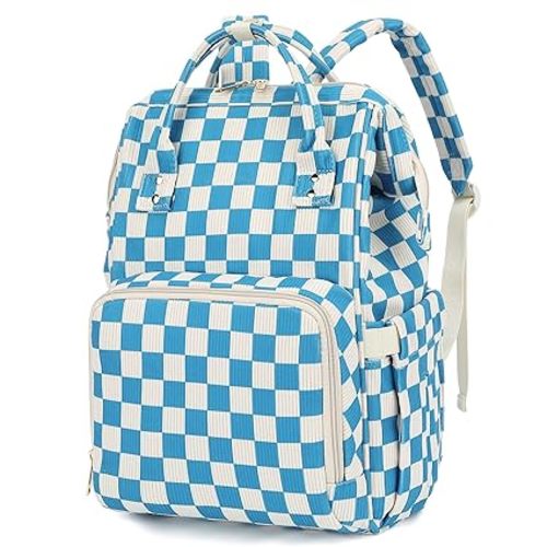 Dezcrab Baby Diaper Bag Backpack for Mom, Large Capacity Travel Nappy Bag for Boys & Girls with Stroller Straps (Corduroy Checkered Blue)