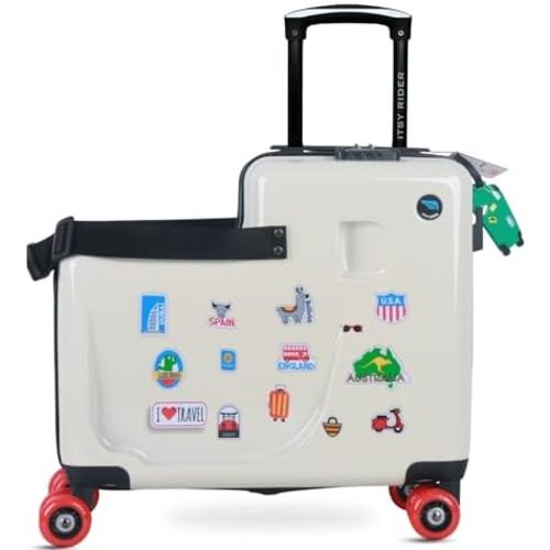 Itsy Rider 20" Ride-on Suitcase for Kids with Double Spinner Red Wheels (Beige Aero)