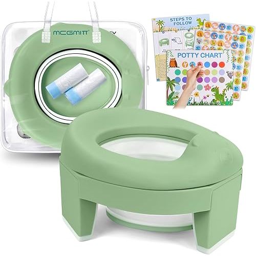 Portable Potty for Kids Travel - Foldable Training Toilet Chair for Toddler Girls with Storage Bags, Potty Training Toilet for Outdoor and Indoor Easy to Clean(Green)