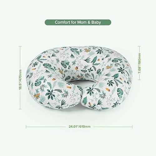 haakaa Nursing Pillow, Ergonomic Nursing Essentials for Bottle and Breastfeeding, Breastfeeding Pillows with Removable Pillow Cover, Soft & Breathable Fabric Fill, Machine Washable, Verdant Garden