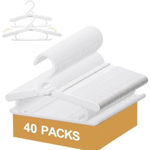 40 Pack Baby Clothes Hangers, 11-15" Adjustable Non-Slip Thickened Kid Hangers for Nursery Closet Toddlers Infant Children to Teenager (White)
