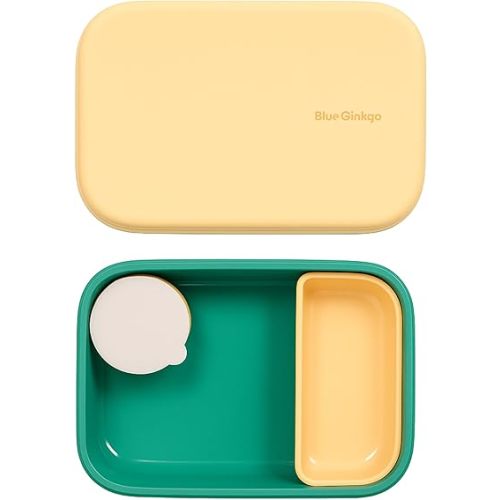 BLUE GINKGO Silicone Lunch Box Set – Durable Heavy-Duty Silicone Bento Box, Microwave, Freezer, Dishwasher Safe – Airtight, BPA Free (Made in Korea, Green)