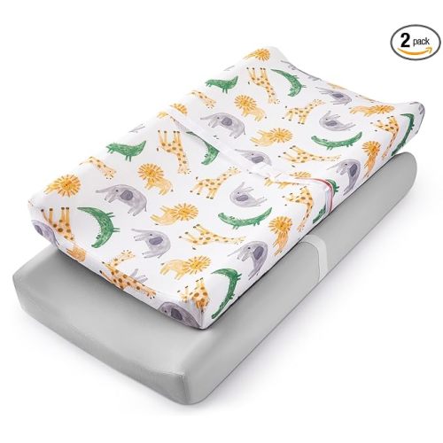 TILLYOU Baby Changing Pad Cover, Changing Table Cover for Girls Boys, Ultra Soft Breathable, 2 Pack African Steppe & Grey