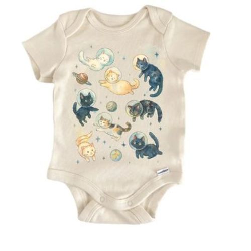 Cats In Space Newborn Baby Bodysuit Natural 12 Months