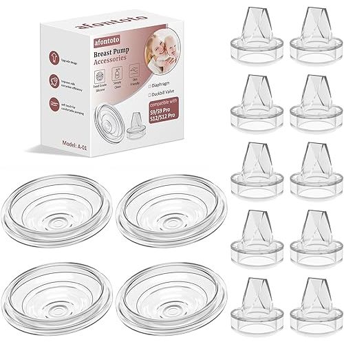14Pack Breast Pump Parts Compatible with momcozy S9 Pro/S12 Pro/S9/S12 Wearable Breastpump, 10Pack Duckbill Valve & 4Pack Silicone Diaphragm Breast Pump Replacement Parts, Breastfeeding Essentials Kit
