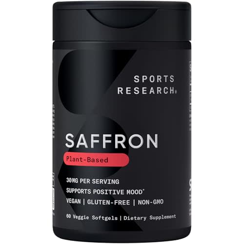 Sports Research® Pure Saffron 30mg, 60 Count Plantgels™ | Mood & Stress Support | Made w/Affron® Saffron Extract & w/ Coconut MCT Oil | Vegan, Non-GMO, Gluten Free – 60 Servings
