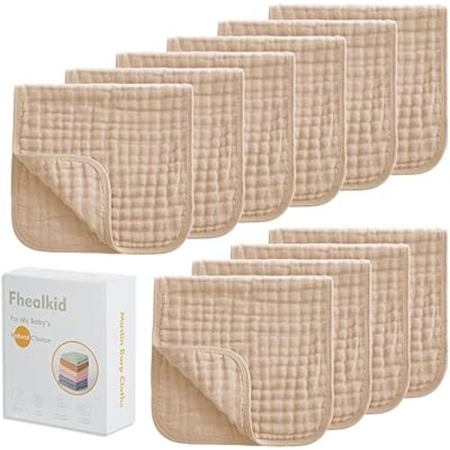 Muslin Burp Cloths Sets Newborn Baby Boy Essentials Must Haves 100% Cotton 10 Pack 22" X 10",6-Layer Baby Bibs & Burp Cloths for Baby Drool and Messes - Soft, Safe & Gentle for Boys & Girls Multi