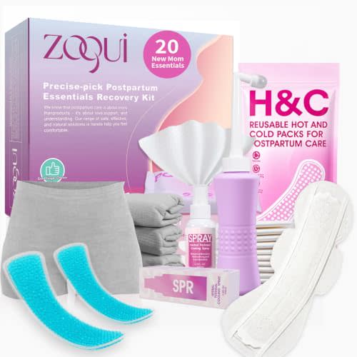 Postpartum Recovery Essentials Kit, Hospital Bag Must Haves for Mom, 20 Pcs | Peri Bottle, Cooling Spray, Disposable Underwear, Postpartum Pads, Hot&Cold Packs, Perineal Cooling Pad Liners(Set)