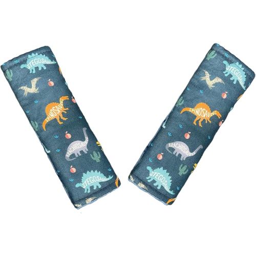 Baby Car Seat Neck Cover, Car Seat Strap Cover, Seat Belt Cushions Pads, Shoulder Strap Protectors, Reversible Pram Harness Covers in Minky Dinosaur, Baby Neck Pad Protector