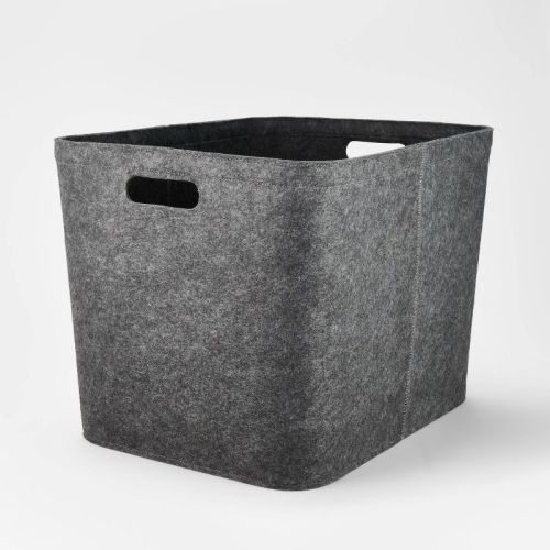 14"x15" Large Felt Basket with Stitching Charcoal - Brightroom™: Modern Storage Bin with Cut-Out Handles