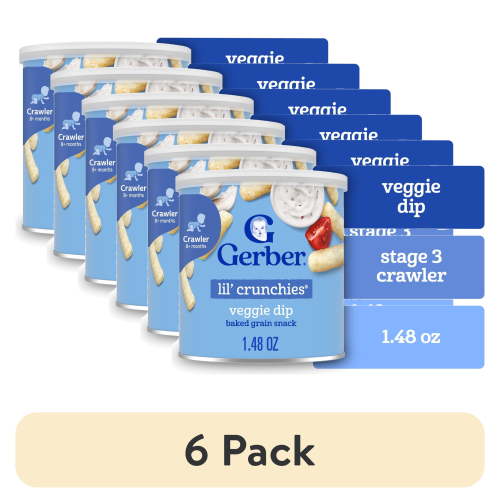 (6 pack) Gerber Stage 3 Baby Food, Veggie Dip Lil Crunchies, 1.48 oz Canister