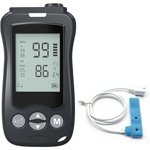 Handheld Pulse Oximeter Medical Grade, Pediatric Infant Baby Oxygen Monitor with Wrap Probe, Continuous Tracking for Newborn Kids Adults, Fast Accurate SpO2 Pulse Rate, Customizable 3-in-1 Alarm System (Black)