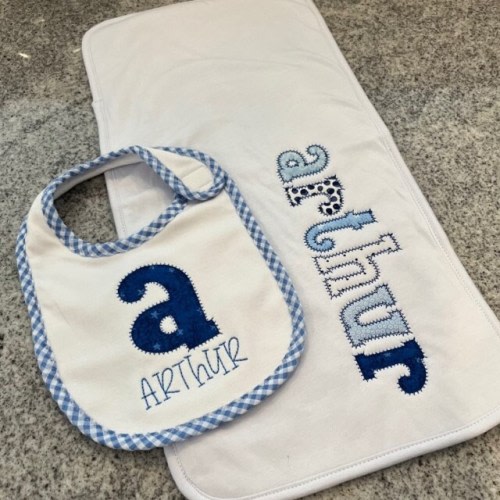 Personalized Monogram Baby Bib and Burp Cloth Set