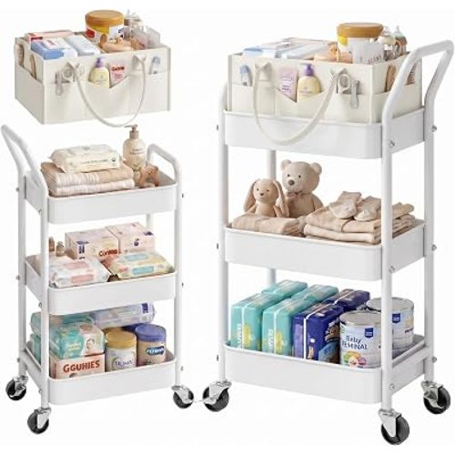 3 Tier Baby Diaper Caddy Organizer Cart with Removable Dividers and Wheels