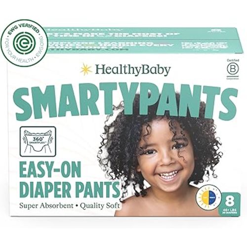 HealthyBaby Size 8 Pull Up Style Training Pants (30 Count) – Easy Pull-On & Tear-Away Design for Potty Training – Leak Protection for Active Toddlers – EWG-Verified Safe, Plant-Based