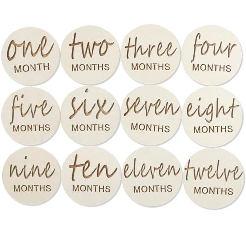 12pcs Wooden Baby Monthly Milestone Cards,Pregnancy and Baby Growth Monthly Milestone Wood Discs,Milestone for Baby Boy,Months Signs Milestone for Baby Girl,Fathers Day Gift