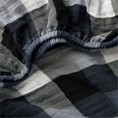 Supersoft Gingham Coy Blue Organic Cotton Gauze Baby Crib Fitted Sheet