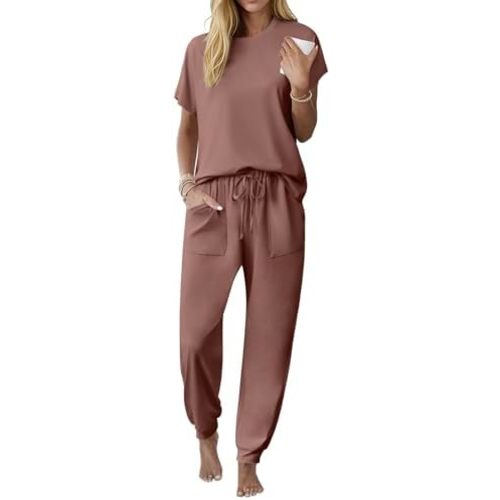 Ekouaer Womens Pajama Sets 100% Cotton Pjs 2 Piece Jogger Pants Lounge Sets