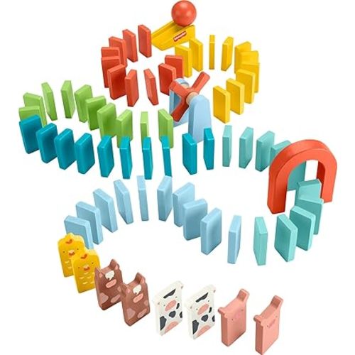 Fisher-Price Preschool Game Wooden Domino Run Playset, 72-Piece Wood Building Set for Kids Ages 3+ Years