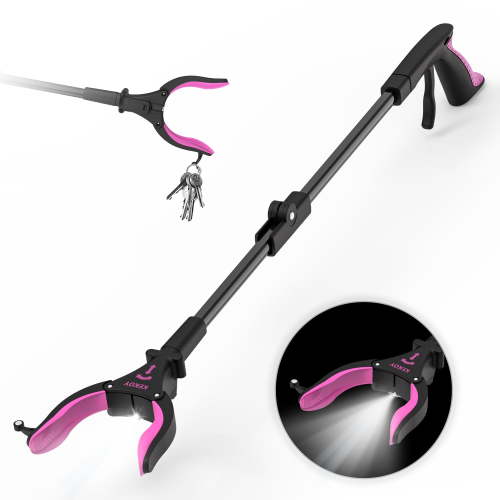 KEKOY 32'' Folding Grabber Reacher Tool with Light, Trash Grabber Reaching Pick up Aluminum Purple
