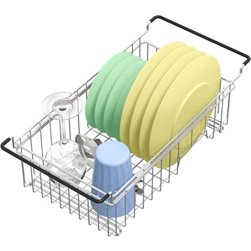 Expandable Dish Drying Rack Over The Sink Small Dish Drainer in Sink Adjustable Rustproof Sink Strainers for Kitchen-304 Stainless Steel