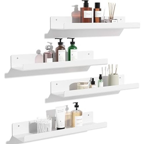 upsimples 4 Pack White Acrylic Shelves 15" Floating Bookshelves Wall Storage