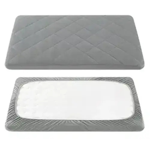 Pack and Play Sheet - Soft Quilted Crib Cover Pad, Toddlers Mattress Protector with 1''-3'' Deep Pocket, Thick Play Yard Playpen Sheets, Breathable Fluffy Crib Mattress Pad, 39"x27", Grey