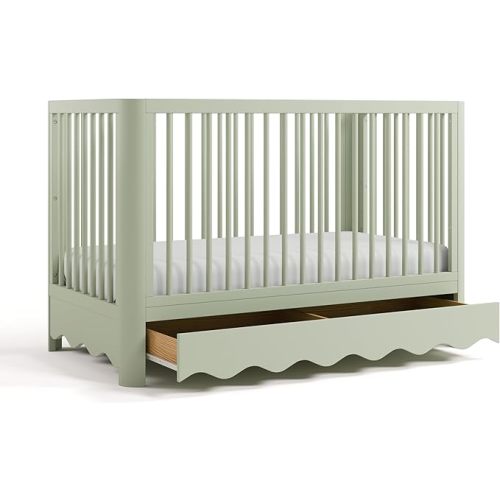 Storkcraft Casablanca Convertible Crib with Drawer and Toddler Guardrail (Sage) – GREENGUARD Gold Certified, Toddler Bed Conversion Kit Included, Fits Standard Crib Mattress, Crib with Storage