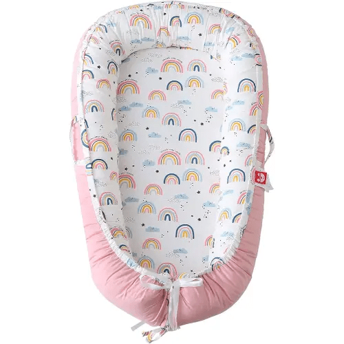 Baby Lounger for Newborn 0-24 Months, Snuggle Nest for Baby Girls Boys, Breathable & Soft Cotton Infant Lounger Cover, Portable and Lightweight Baby Cushion for Home and Travel (Pink)