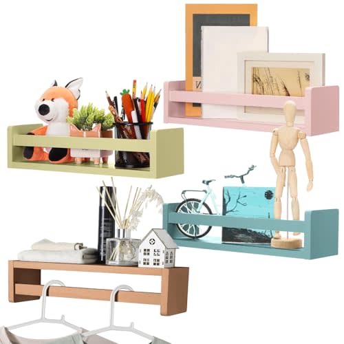 Suzile Set of 4 Nursery Book Shelves Floating Bookshelves Nursery Shelves for Wall Book Shelf Organizer Bathroom Storage Rack for Wall Decor(16 in,Bohemian Color)