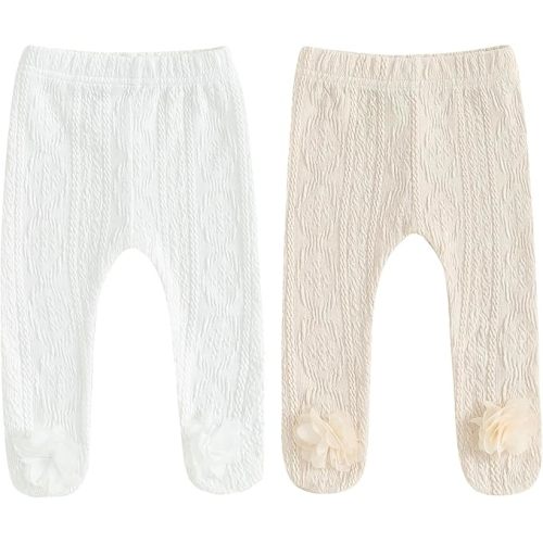 Honganda Cute Infant Baby Girl's Tights 3D Floral Stockings Elastic Waist Footed Leggings Flower Ribbed Pantyhose