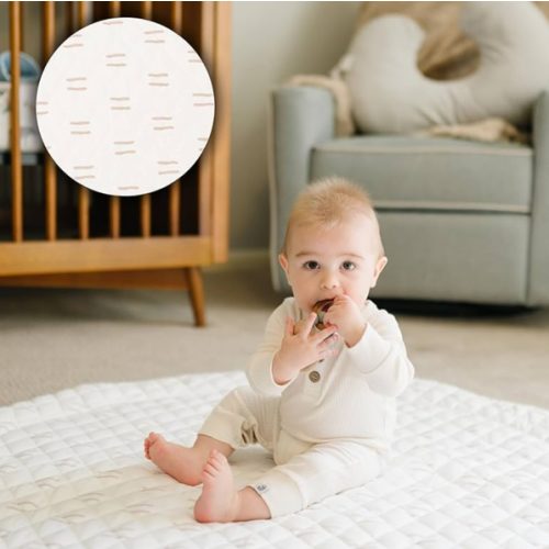 Round Baby Play Mat for Floor, 43" Reversible Tummy Time & Crawling Mat, Soft Cushioned Cotton Baby Playmat, Foldable & Machine Washable Activity Mat for Newborn to Toddler, Neutral Nursery & Playroom
