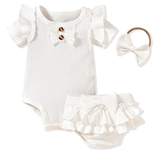 Aalizzwell Baby Girls Short Sleeve Bodysuit Bloomer Shorts Ribbed Outfits