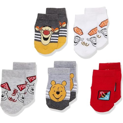WINNIE THE POOH Baby 5 Pack Shorty Socks - 12-24 Months - Assorted Neutral