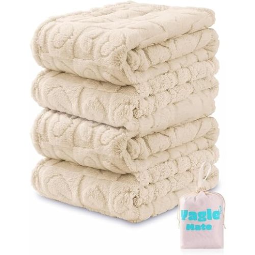 4 Pack Soft Newborn Fleece Baby Blanket for Girl, Crib Blankets with Checked Design Cute Samll Toddler Receiving Blanket for Baby Shower, 30”×40”, (Cream White)