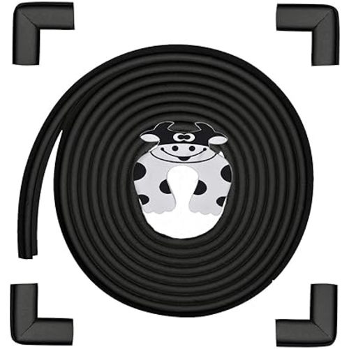 Baby Proofing Edge and Corner Guards, (16.4ft Edge + 4 Corners) Safety Furniture Bumper, Baby Corner Protector for Fireplace, Table, Stair, Cabinet, 3M Adhesive, Black