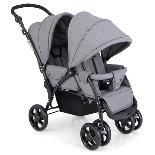 HONEY JOY Double Stroller, Foldable Lightweight Infant Twin with Tandem Seating, 5-Point Harness, Recline Seat, Storage Basket, Compact Baby Double Stroller Newborn and Toddler (Gray)