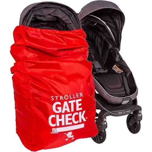 J.L. Childress Gate Check Bag for Single & Some Double Strollers - Travel Bag for Airplane, Fits Most Standard Baby Strollers, Airport Accessories for Gate Check, Flying Essentials - Red