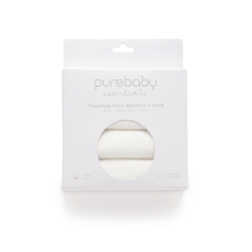 4 Pack Towelling Face Washers - Purebaby