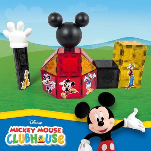 Official Disney Mickey Mouse Clubhouse 37-Piece Magnetic Tile Set – STEM Toy for Kids 3+, Includes Magnetic Mickey Head & Hand, Safe Creative Play