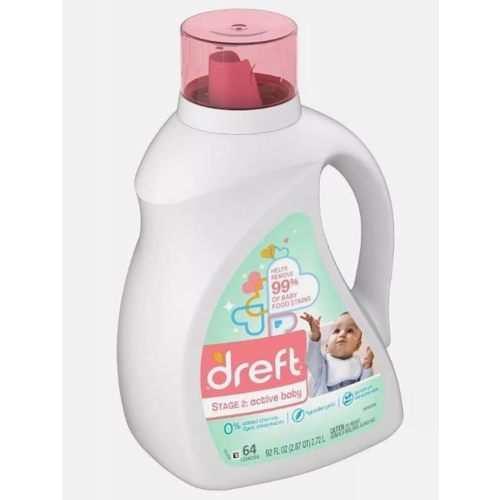 Dreft Stage 2 Active Baby Liquid Laundry Detergent, Helps Remove 99% of Baby Food Stains, Hypoallergenic, 64 loads