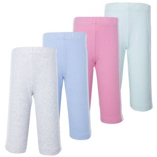 Hudson Baby Basics Infant Girl Comfy Cotton Pants 4-Pack, Rose Petal Gray, 3-6 Months