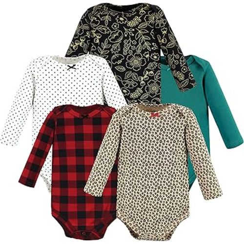 Hudson Baby baby-girls Cotton Long-sleeve Bodysuits 5-pack