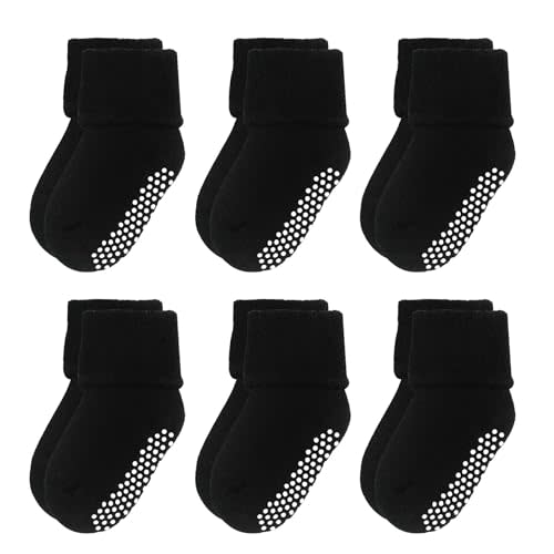 VWU Baby Toddler Kids Ankle Crew Socks with Grips Unisex Warm Thick Cotton Winter Socks 0-10 Years 6/8 Pack