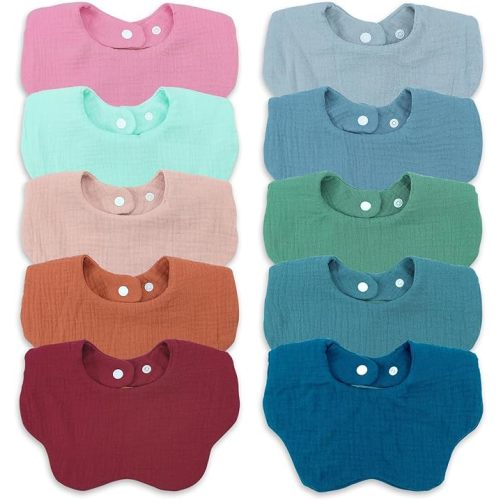 EllieHouse Baby Bibs for Girls Boys 10Pack Muslin Drool Teeth Drooling Teething Bibs Muslin Cotton for Infant Toddler