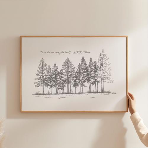 I am at home among the Trees Print Tolkien Quote Wall Art Forest Wall Art Print Woodland Nursery Tree Sketch Minimalist Farmhouse WNS2-A1