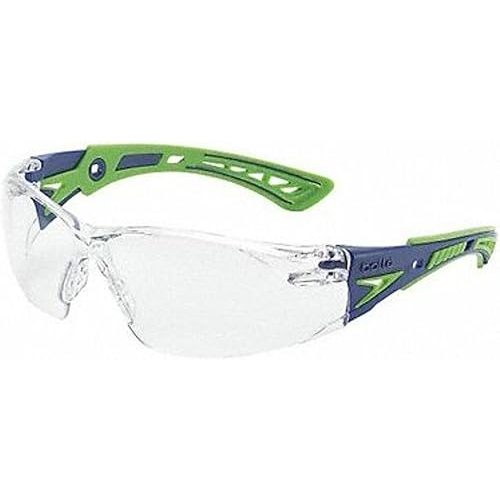 Bolle Safety Bollé Safety 40256, Rush+ Safety Glasses Platinum®,Blue & Green Frame, Clear Lenses